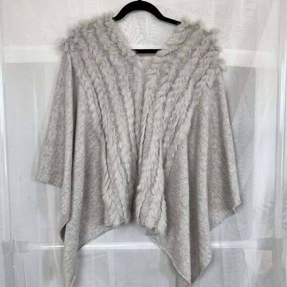 vintage Neiman Marcus cashmere wool blend poncho rabbit fur one size luxury rare - Picture 1 of 10